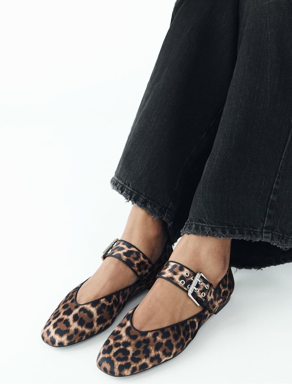 Zara Leopard Print Buckle Mary Jane Flats Size 38